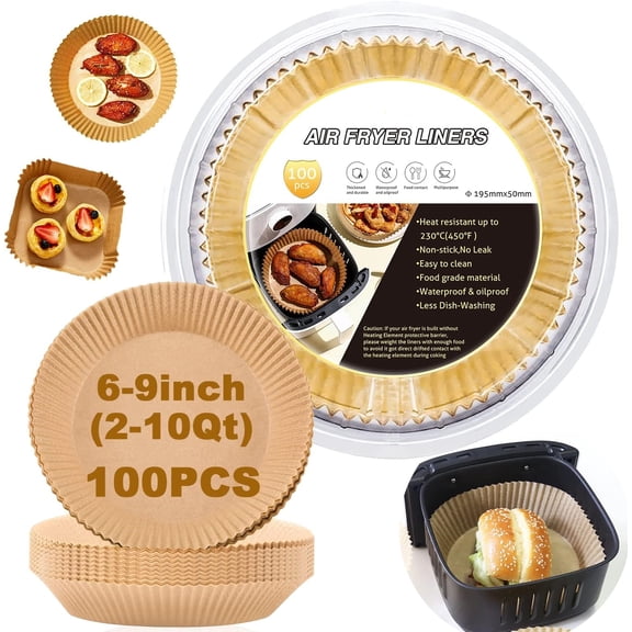 Air Fryer Paper Liners 8inch, 100PCS Non-Stick Parchment Paper,Oil Resistant,Disposable Food Grade Free of Bleach Paper Round for 5-8 QT Air Fryer Baking Roasting Microwave