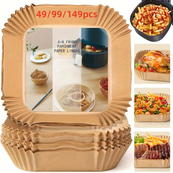 Air Fryer Paper Liners 9.1 Inch, Disposable Square Parchment Sheets for 5-8L Oil-Free Air Fryers, Ovens, Baking, Grilling & BBQ, Home Kitchen Supplies (50/100/200pcs )