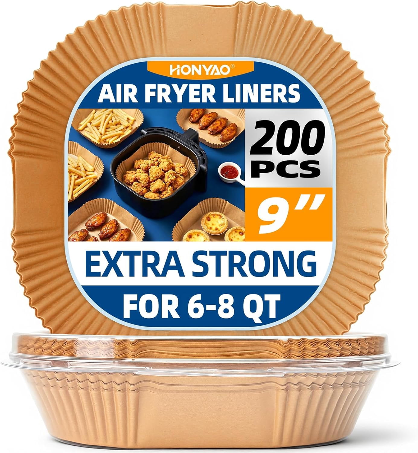 Air Fryer Paper Liners 9 inch for 6-8 Qt Airfryer, 200pcs XL Square Disposable Insert