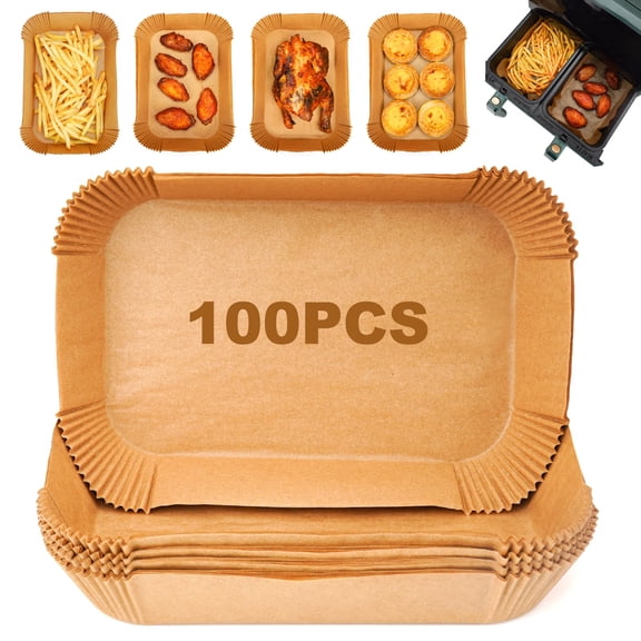 Air Fryer Paper Liners Disposable, 100 PCS 8 x 5.5" Rectangle Parchment Paper Sheets, Non-stick Food Grade Liners for Rectangular Air Fryer Basket Oilproof Waterproof, Brown
