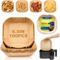 thumbnail image 1 of Air Fryer Paper Liners Disposable: 100PCS Non-Stick Air Fryer Parchment Paper, Food Grade Baking Sheets for Baking Roasting Microwave (6.5IN-Square), 1 of 14