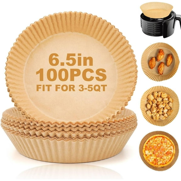 Air Fryer Paper Liners Disposable: 100PCS Round Airfryer Oven Insert Parchment Sheets Grease and Water Proof Non Stick Basket Liners for Baking