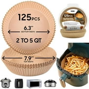 Air Fryer Paper Liners Disposable 125Pcs Round Parchment Paper Liners 6.3In Non-stick Unbleached Water & Oil Proof Airfryer liners for Microwave Oven baking & cooking