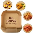 thumbnail image 1 of Air Fryer Paper Liners: Top 9 inch, Bottom 8inch Disposable Air Fryer Liners, 100PCS Oil-proof, Water-proof Square Air Fryer Accessories, Food Grade Non-Stick Parchment Paper, 1 of 1