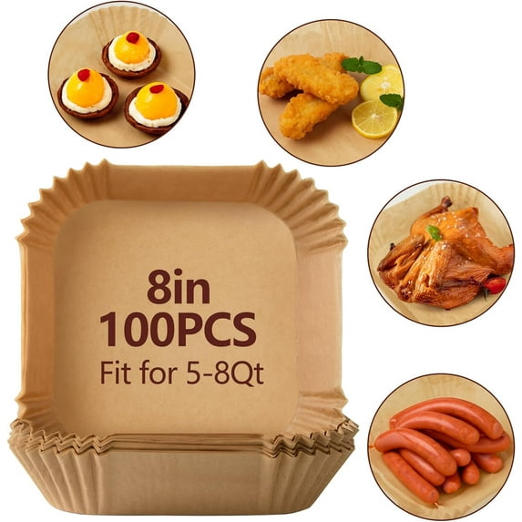 Air Fryer Paper Liners: Top 9 inch, Bottom 8inch Disposable Air Fryer Liners, 100PCS Oil-proof, Water-proof Square Air Fryer Accessories, Food Grade Non-Stick Parchment Paper