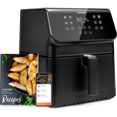 Air Fryer Pro II 5.8QT that Roast, Bake, Shake Reminder, 8 preset Functions, Cookbook & Online Recipes, Dishwasher-Safe, Black