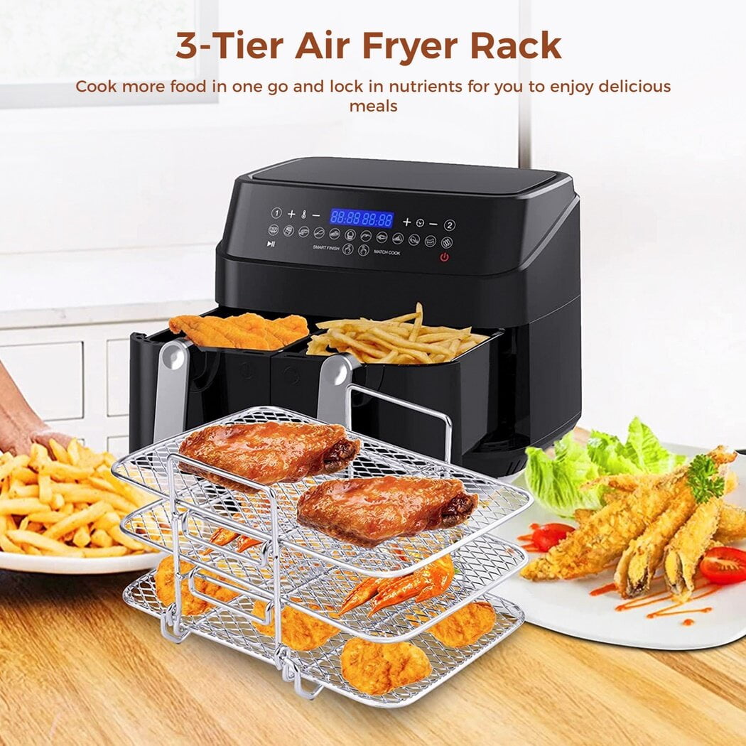 Air Fryer Rack, 3 Tier Grid Air Fryer Dehydrate Rack, Multifunctional Stackable Stainless Steel
