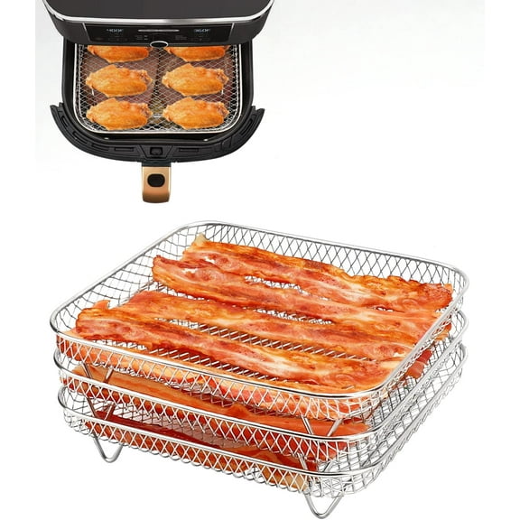 Air Fryer Rack, 3Pcs Stackable Tower Air Fryer Rack Basket Stainless Steel Grilling Rack Air Fryer Accessories Air Fryer Rack for Barbecue, Oven, 6-Qt Air Fryer