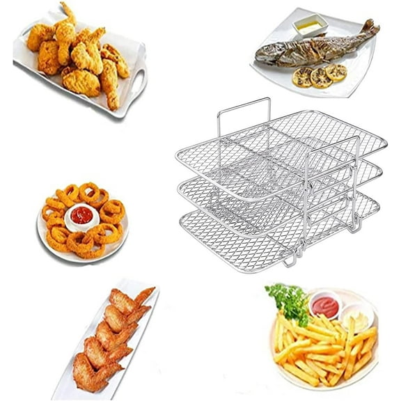 Air Fryer Rack, Cooling Racks for Baking, 3-Tier Folding Cooling Grid, Adjustable 3 Setting Design Stackable Roasting Cooking Drying Wire Cooling Rack, Stainless Steel Stackable Cooling Rack