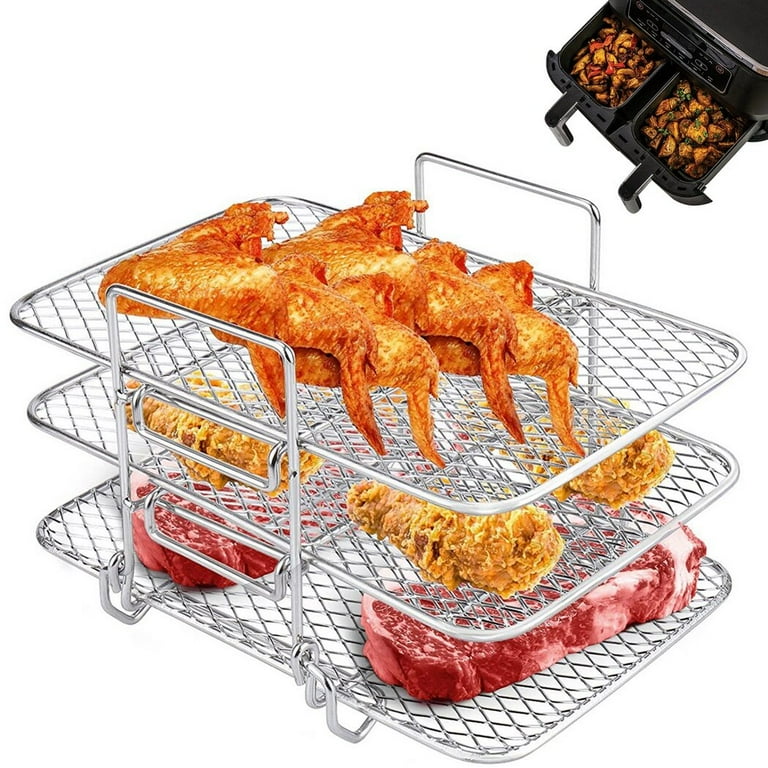 Air Fryer Rack for Ninja, Air Fryer Multi-Layer Double Basket Air Fryer Accessories Stainless Steel Grilling Rack Cooking Rack Toast Rack for Oven