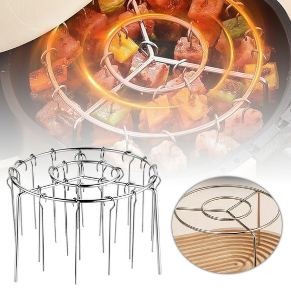 Air Fryer Rack Round, Air Fryer Skewer Stand, Stainless Steel Hanging Oven Skewers Rack Accessories, With 12 Skewer, Multifunctional Grill for Cooking Kebabs