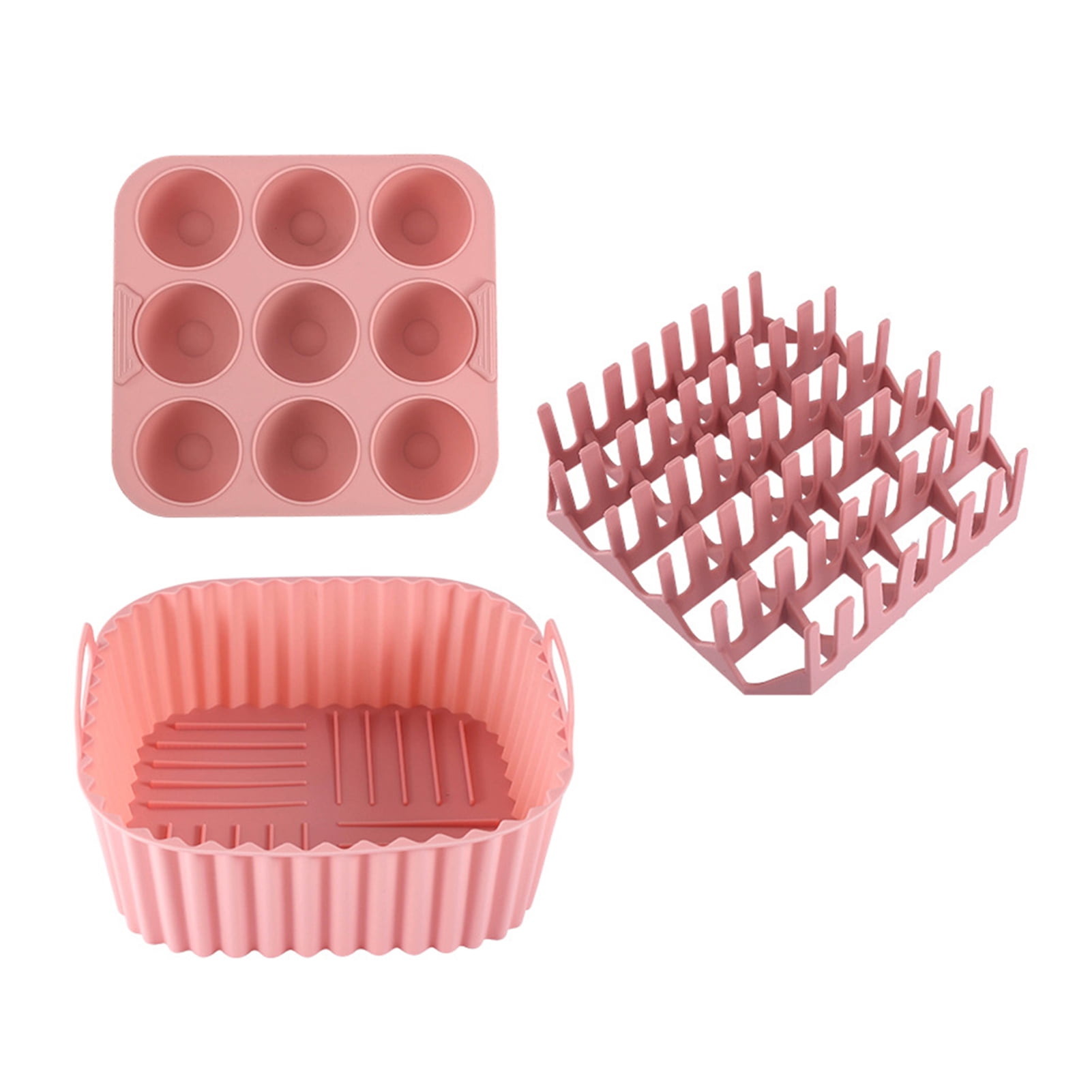 Air Fryer Silicone Basket Liners Large Square Oven Pan BBQ Grill Reusable Cake Molds for Hot Dogs Bacon Jelly,Pink
