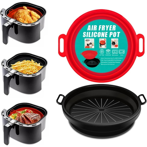 Air Fryer Silicone Liner Silicone Air Fryer Liners Collapsible Nesting 2Pcs 7.5inch 3QT-5QT Air Fryer Basket for Oven Microwave Air Fryer Accessories,