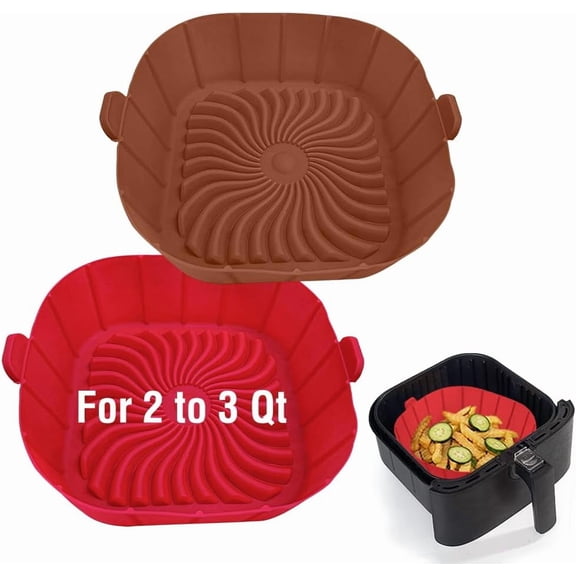 Air Fryer Silicone Liners for 2 to 3 QT Small Air Fryers, Non-Stick Reusable Silicone Pot Basket Bowl Liner Baking Tray Air Fryer Accessories, 2 Pack Square Airfryer Liner Insert
