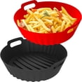 thumbnail image 1 of Air Fryer Silicone Liners 2 Pack, Reusable Round Air Fryer Basket Liners for 3-5 QT, 7.8 Inch Air Fryer Silicone Baking Tray for Oven Microwave Pot Accessories (Red+Black), 1 of 8