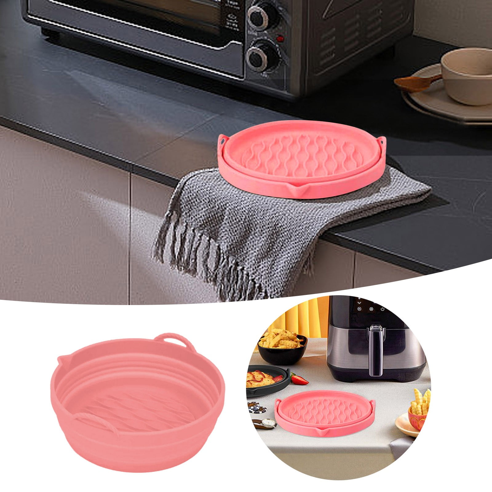 Air Fryer Silicone Liners, Reusable Collapsible Round Basket Airfryer Liner, 8.5 inch Foldable