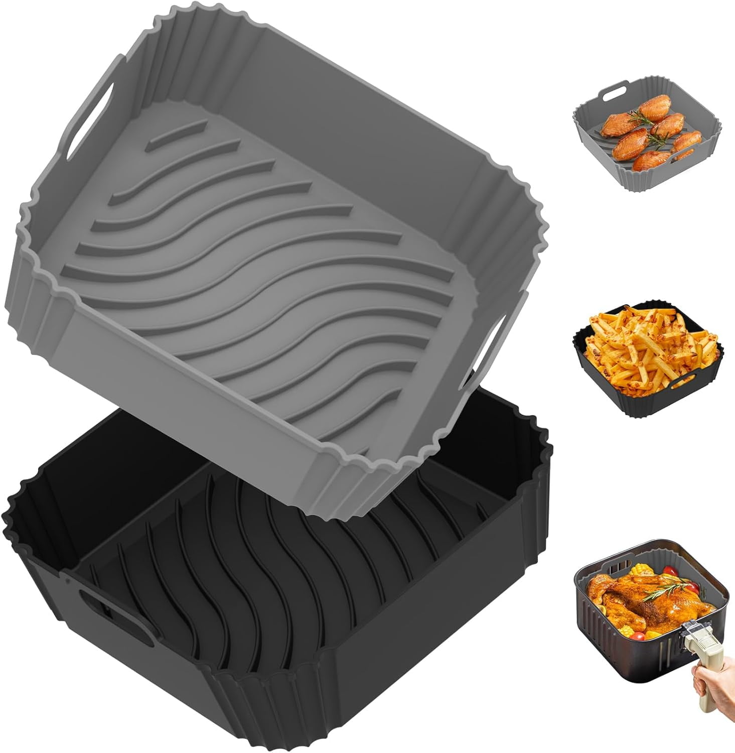 Air Fryer Silicone Liners, Square Airfryer Liners, Silicone Air Fryer Liners Reusable for 4-6 QT, Air Fryer Accessories Replacement for Parchment, Airfryer Liners Silicone