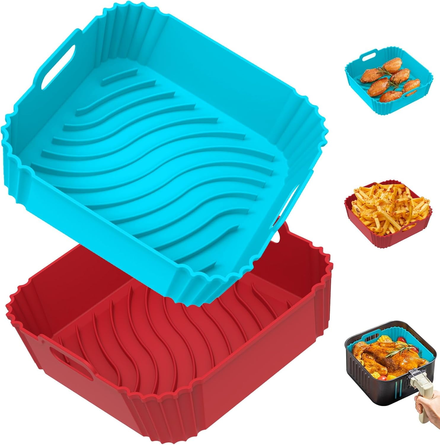 Air Fryer Silicone Liners, Square Airfryer Liners, Silicone Air Fryer Liners Reusable for 4-6 QT, Air Fryer Accessories Replacement for Parchment, Airfryer Liners Silicone