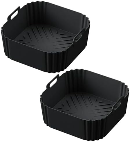 Air Fryer Silicone Liners for Ninja AF140 AF141 AF180 AF181 Air Fryer for Philips HD9270 Basket Baking,9inch Reusable square,Black×2 pack