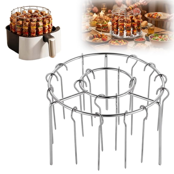 Air Fryer Skewer Rack, Stainless Steel Vertical Kabob Stand with 24 Skewers