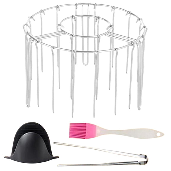 Air Fryer Skewer Stand Stainless Steel Vertical Bbq Rack 7.9 Inch Round Roasting Holder for Oven Kitchen Cooking Grilling Accessory with Complete Grill Tool Set for Home Backyard