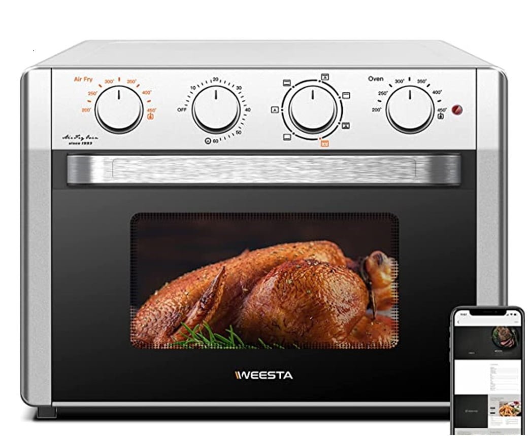 24 QT Large Air Fryer Oven Combo,7-in-1 Convection Oven with Air Fryer,  Bake,Broil,Toast,Reheat,Large Toaster Oven,5 Accessories and Electronic  Recipes,Up to 450F, 1500W,Silver 