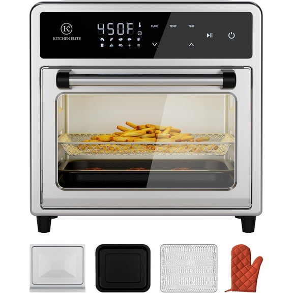 Air Fryer Toaster Oven Combo,10-in-1 12.6QT Compact Countertop Oven,9 Touch Screen Presets & 1 DIY Function,Easy Digital Controls,4 Accessories Included,Stainless Steel,Kitchen Elite