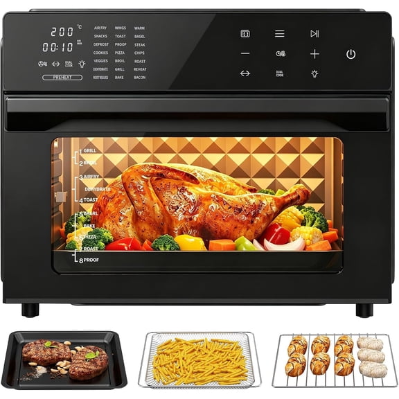 Air Fryer Toaster Oven Combo, 21-in-1 Functions, 32QT Capacity, 1800W Convection Oven with 360° Rotisserie, 4-Layer Cooking & Complete Accessories