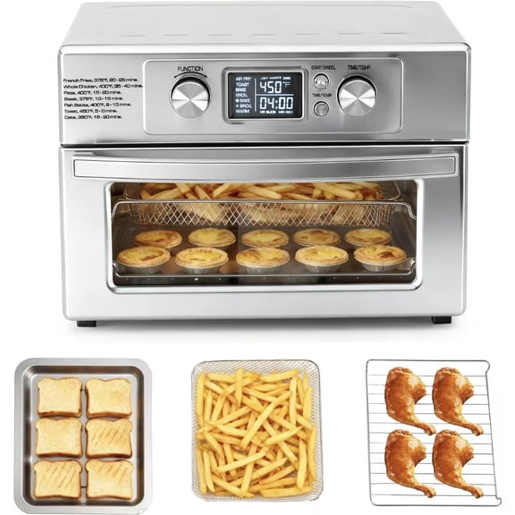 Air Fryer Toaster Oven Combo 4 in 1, 23QT Extra Large Convection Oven Countertop with Bake Toast Broil Air Fry Functions, Stainless Steel, Up to 450F