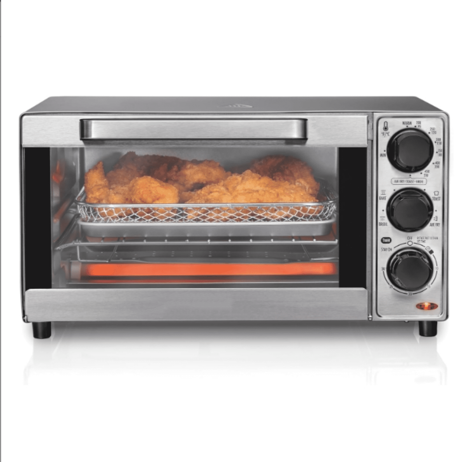 Air Fryer Toaster Oven Combo, Fits 9” Pizza, 4 Slice Capacity, Powerful Circulation, Auto Shutoff, Stainless Steel