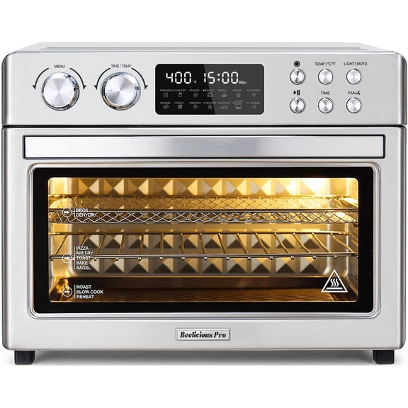 Air Fryer Toaster Oven Combo, Large 12-in-1 Convection Countertop Oven with 3-Layer Cooking, Rotisserie for Chicken, 6 Heating Tubes, Fast Preheat, Fit 11" Pizza, All Accessories, Stainless Steel