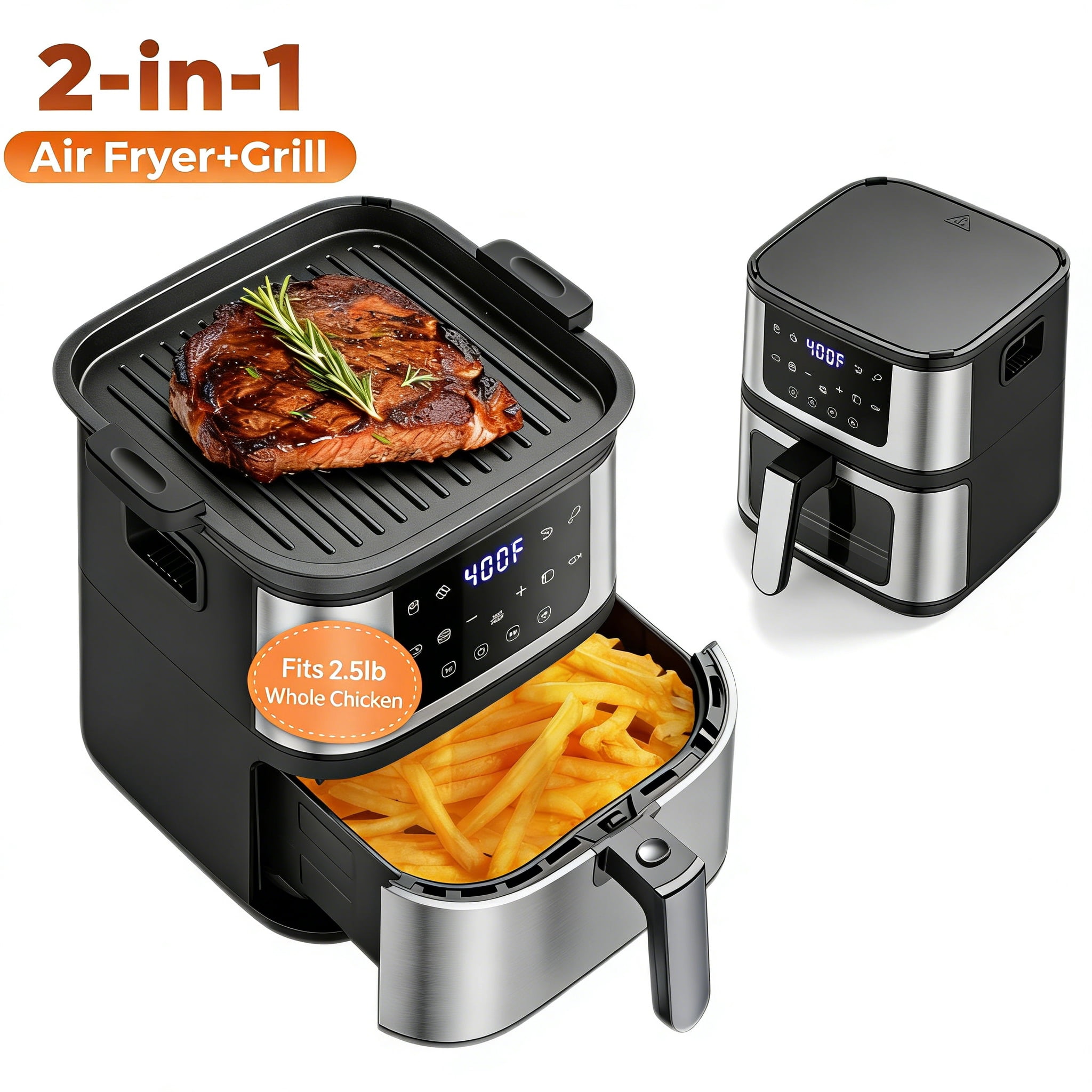 7.5QT Air Fryer with Easy Cleanup, Includes 100 Liners, 7.5QT Larget Capacity, Visible Window, 8 Presets on Digital Touchscreen for Oil Free Cooking