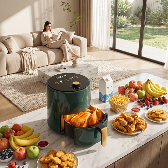 Air Fryer with Roast/Reheat/Dehydrate Functions, Nonstick Basket, Compact Design for Small Kitchens, Glossy Emerald Green