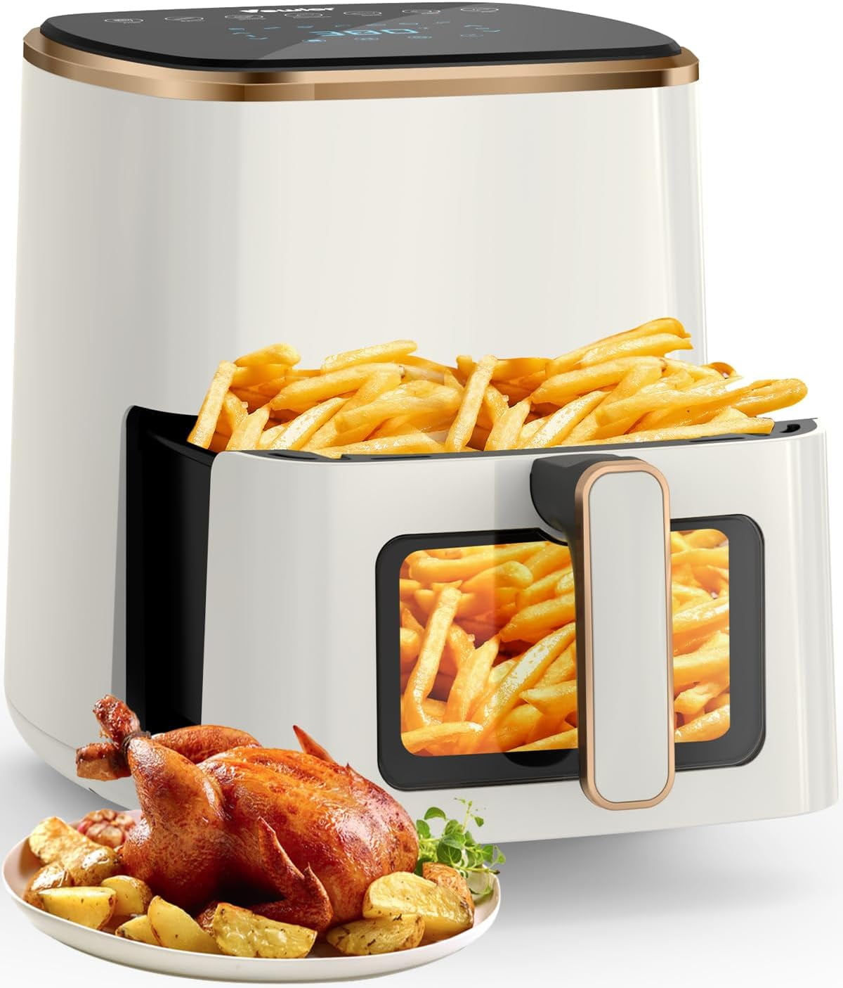 Segmart Air Fryers Oven, 5.3Qt Air Fryer with Viewing Window, 7 Presets, Digital Touchscreen, Dishwasher-Safe Basket, 1350W, Cream White