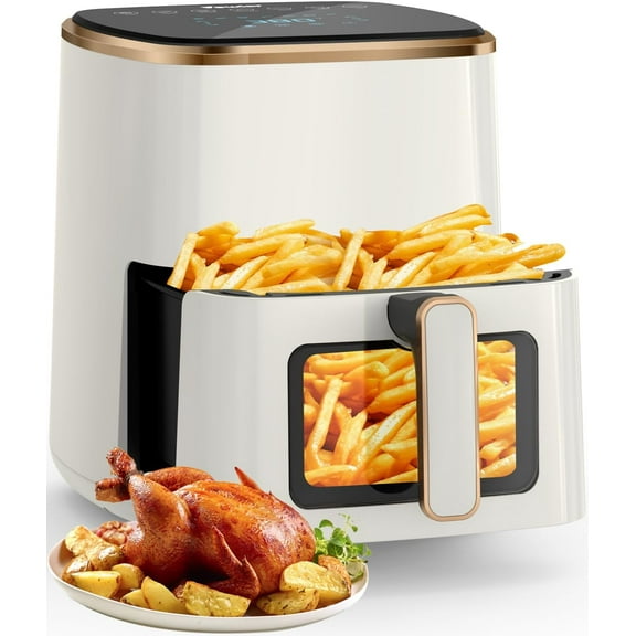 Segmart Air Fryers Oven, 5.3Qt Air Fryer with Viewing Window, 7 Presets, Digital Touchscreen, Dishwasher-Safe Basket, 1350W, Cream White