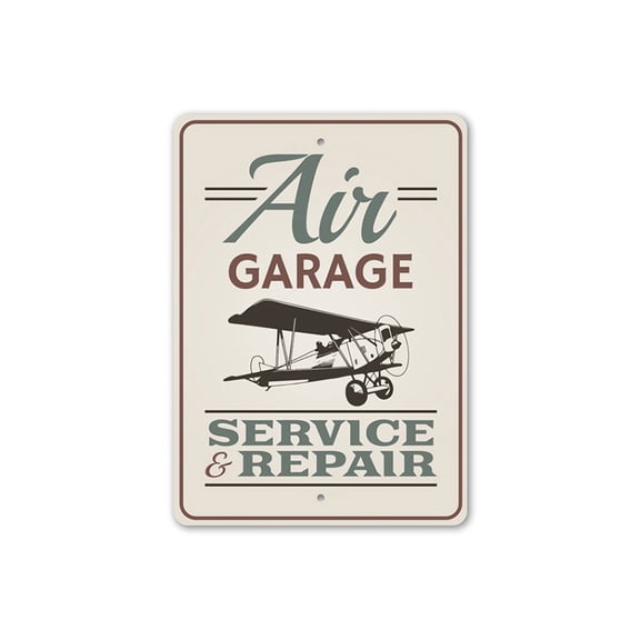 Air Garage Service & Repair Sign, Pilot Sign, Aviation Sign, Hangar Aluminum Metal Decor Sign - 4x18 inches