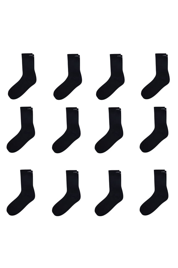 Black Crew Length Cushioned Cotton Socks for Men and Women Free Size - Pack of 12