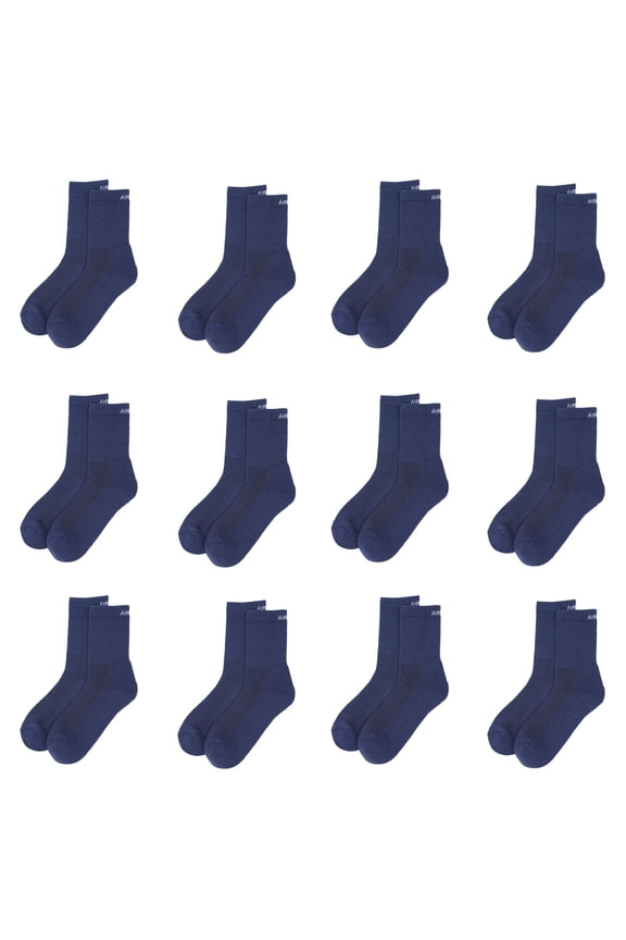 Blue Crew Length Cushioned Cotton Socks for Men and Women Free Size - Pack of 12