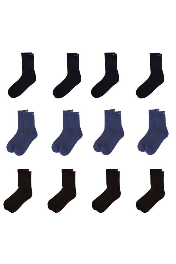 Crew Length Cushioned Cotton Socks for Men and Women Free Size - C12-BL4B4BR4 (Pack of 12)