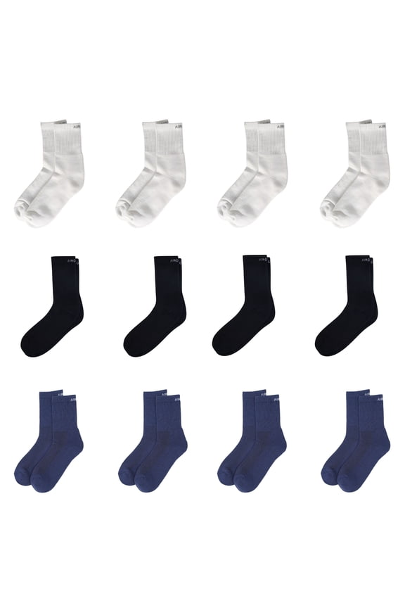 Crew Length Cushioned Cotton Socks for Men and Women Free Size - C12-W4BL4B4 (Pack of 12)