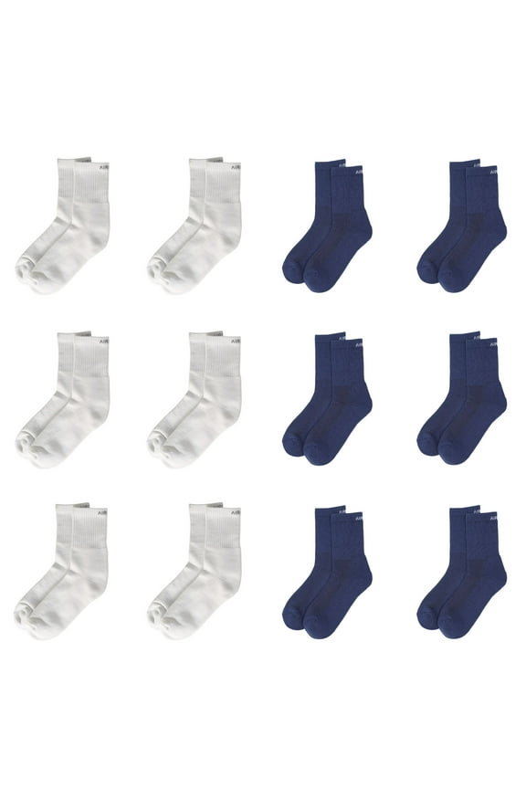 Crew Length Cushioned Cotton Socks for Men and Women Free Size - C12-W6B6 (Pack of 12)