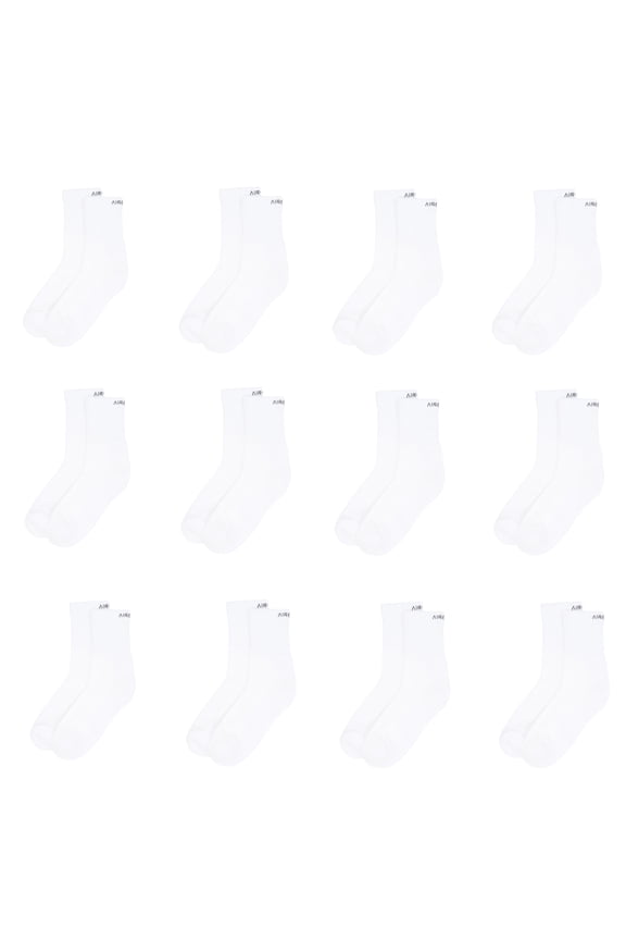 White Crew Length Cushioned Cotton Socks for Men and Women Free Size - Pack of 12