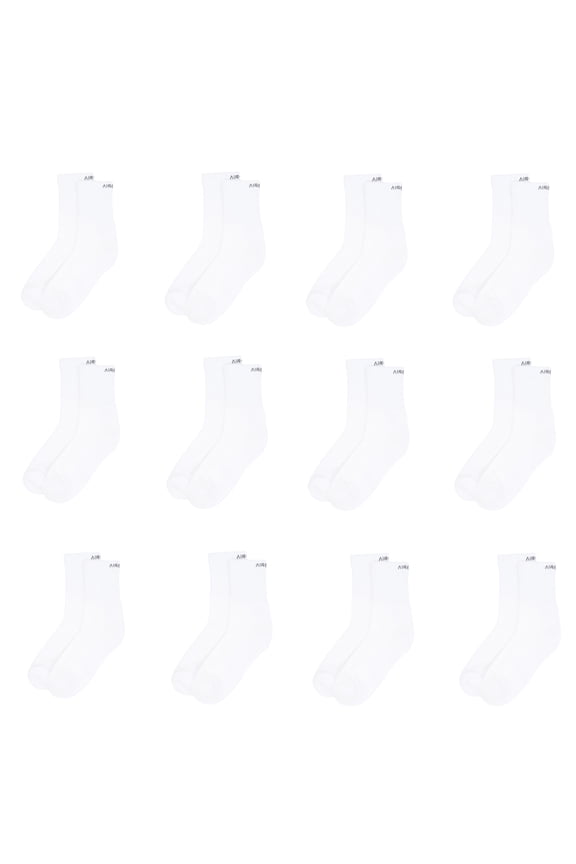 White Crew Length Cushioned Cotton Socks for Men and Women Free Size - Pack of 12