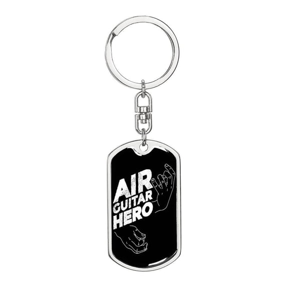 Air Guitar Hero Keychain Dog Tag Stainless Steel or 18k Gold
