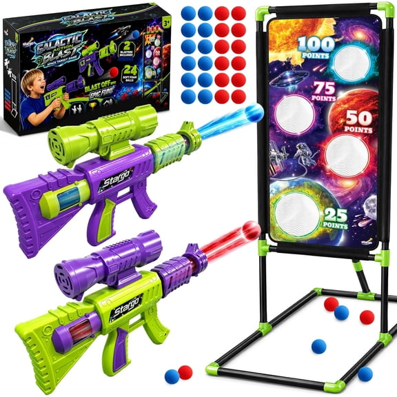 Air Gun Toy Set for Kids with Space Target, 24 Foam Balls, Indoor Outdoor Games