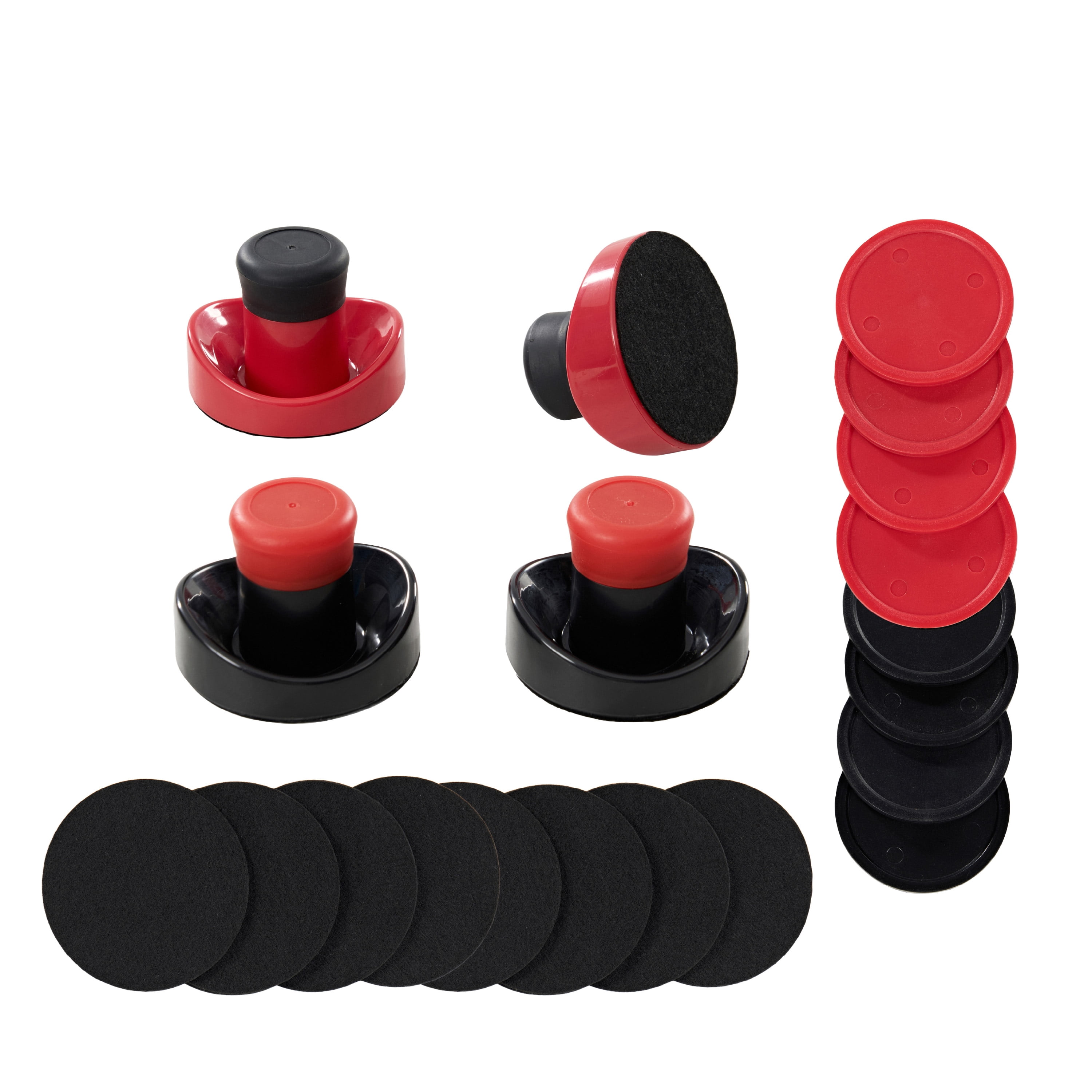 Air Hockey Accessories Set 4 Pushers, 8 Pucks, 8 Pads, Fits 60 to 72 in Tables, Red and Black by MD Sports