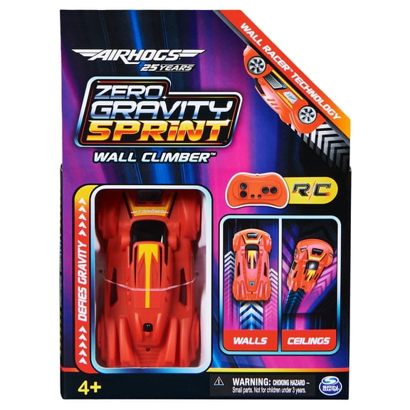 Air Hogs, Zero Gravity Sprint RC Car Wall Climber, Red USB-C Rechargeable Indoor Wall Racer, Over 4-Inches, Kids Toys for Kids Ages 4 and up