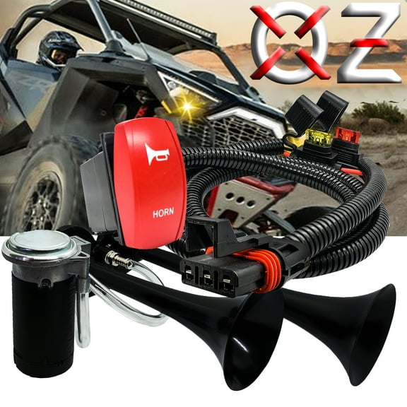 Air Horn Dual Trumpet with Power Bus Bar Plug Wiring Harness Kit Compatible with Polaris Pulse Power Bus Bar RZR Pro Ranger Crew XP 2018-2023
