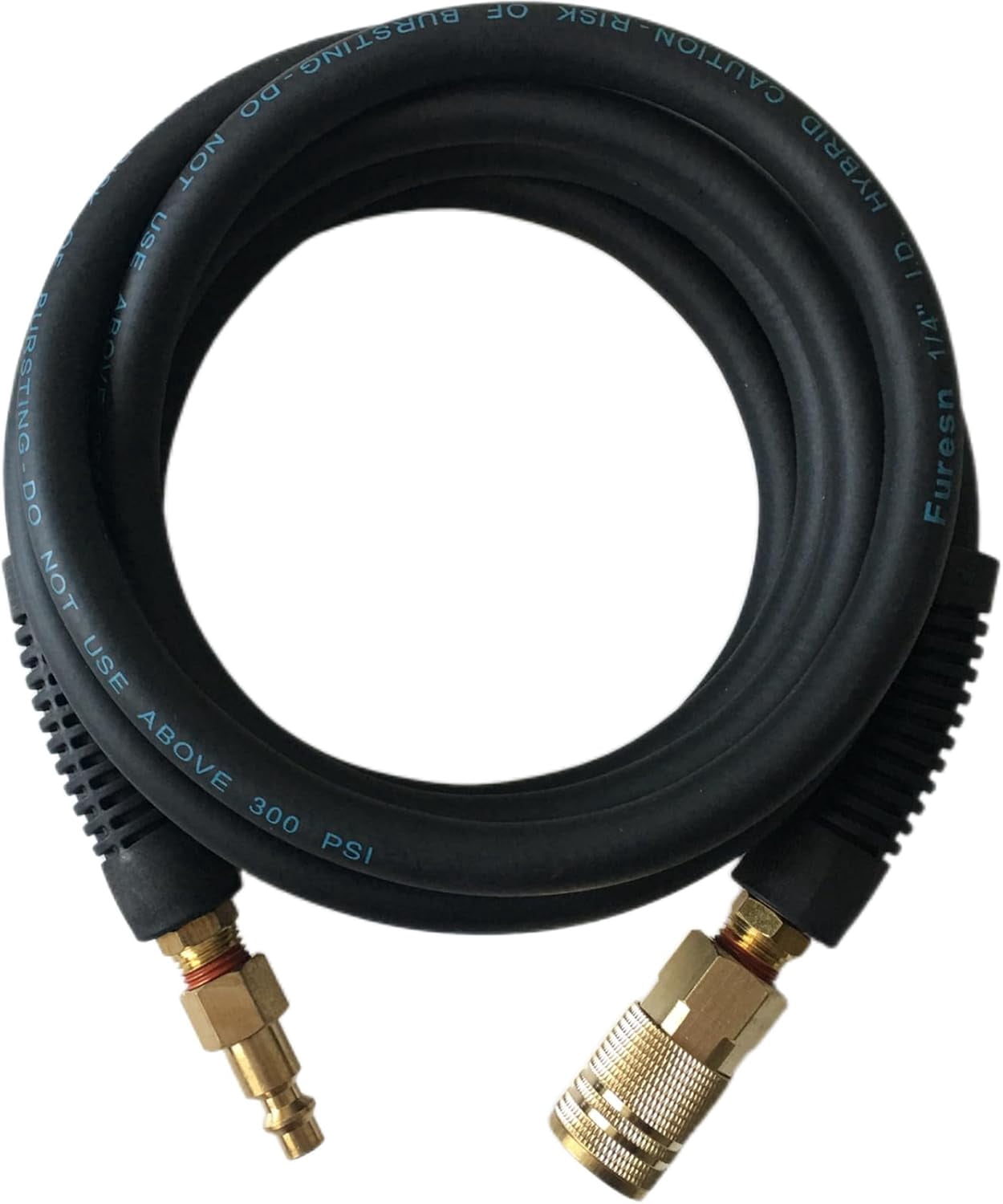 Air Hose 1/4 in x 10 ft, Heavy Duty, Lightweight, Kink Resistant, Hybrid Air Compressor Hose with 1/4 in Solid Brass Male Fittings, Bend Restrictors, 300 PSI (10FT, Black)