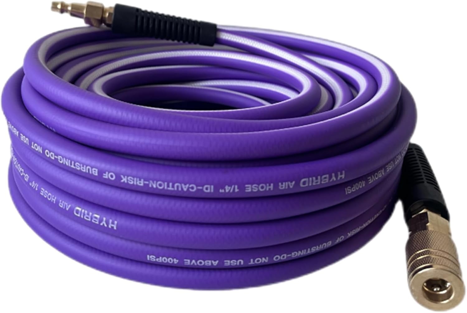 Air Hose 1/4 in x 25 ft, Heavy Duty, Lightweight, Kink Resistant, Hybrid Air Compressor Hose with 1/4 in Solid Brass Male Fittings, Bend Restrictors, 400 PSI(25FT, Purple White)